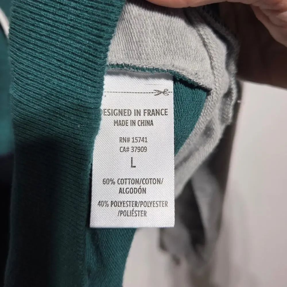 Lacoste Sleepwear Men's Hooded Sweatshirt Green Blue & Gray Size Large